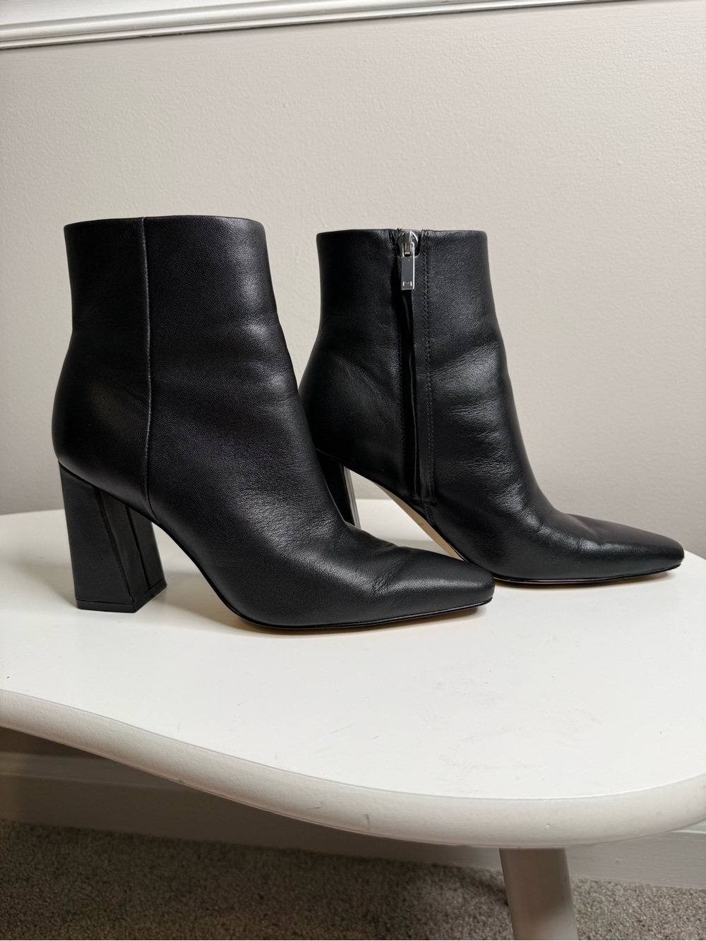Marc Fisher Black Leather Pointed Toe Block Heel Ankle Booties